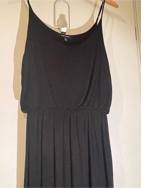 Active Basic Black Sleeveless Maxi Dress with Thin Straps